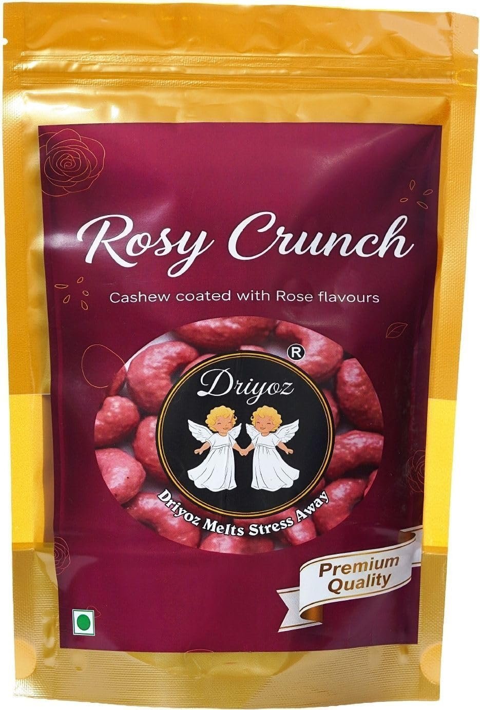 DRIYOZ Rosy Crunch Rose Flavoured Cashew Nuts | Premium Sweet Crunchy Snack Granules Food Essence (250 g)