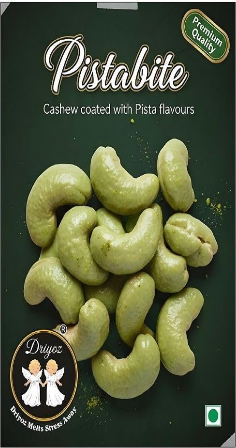 DRIYOZ Pistabite – Premium Cashews Coated with Rich Pista Flavour Granules Food Essence (250 g)